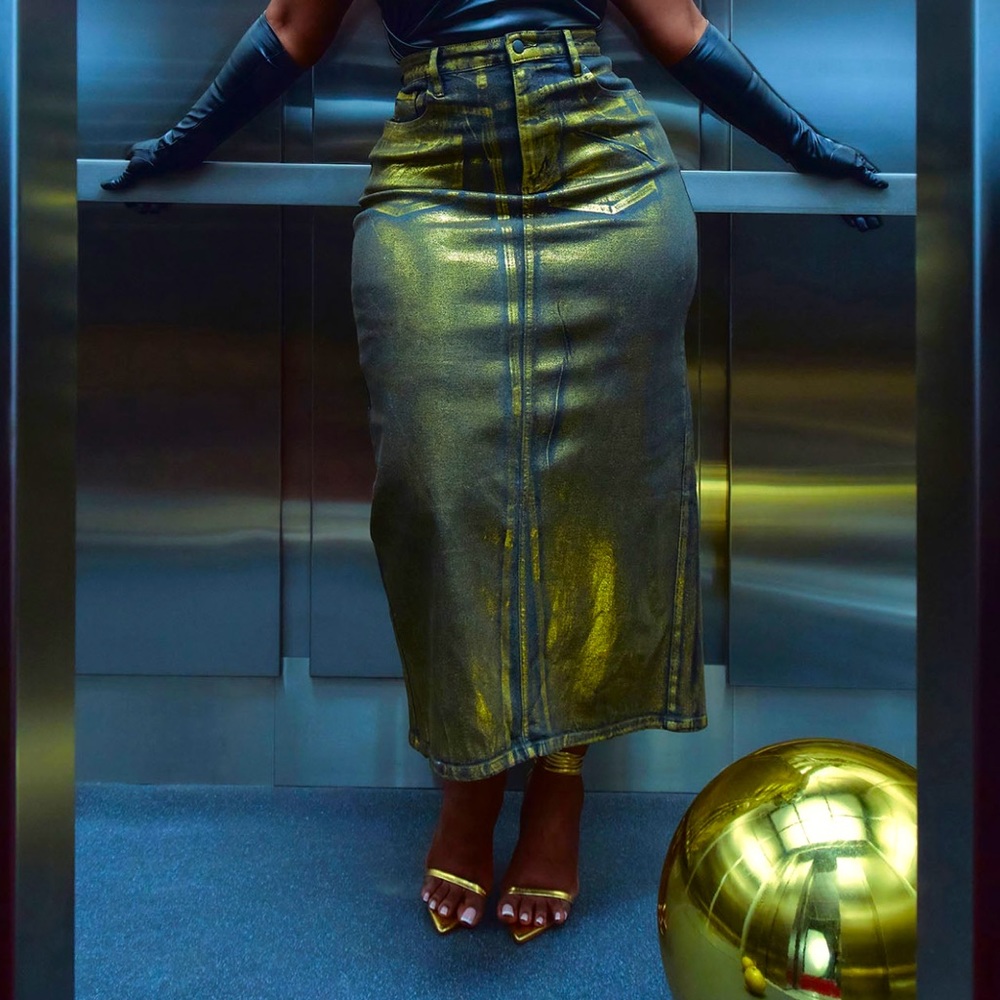 Demin Maxi Skirt..(Black and Gold)